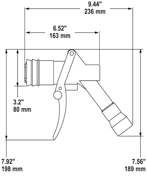 OPW Autogas OT300 Series LPG Nozzle Dimensions